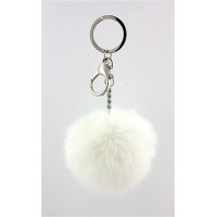 Key Chain - Rabbit Fur Pom Pom - White - KC-YQ005BK